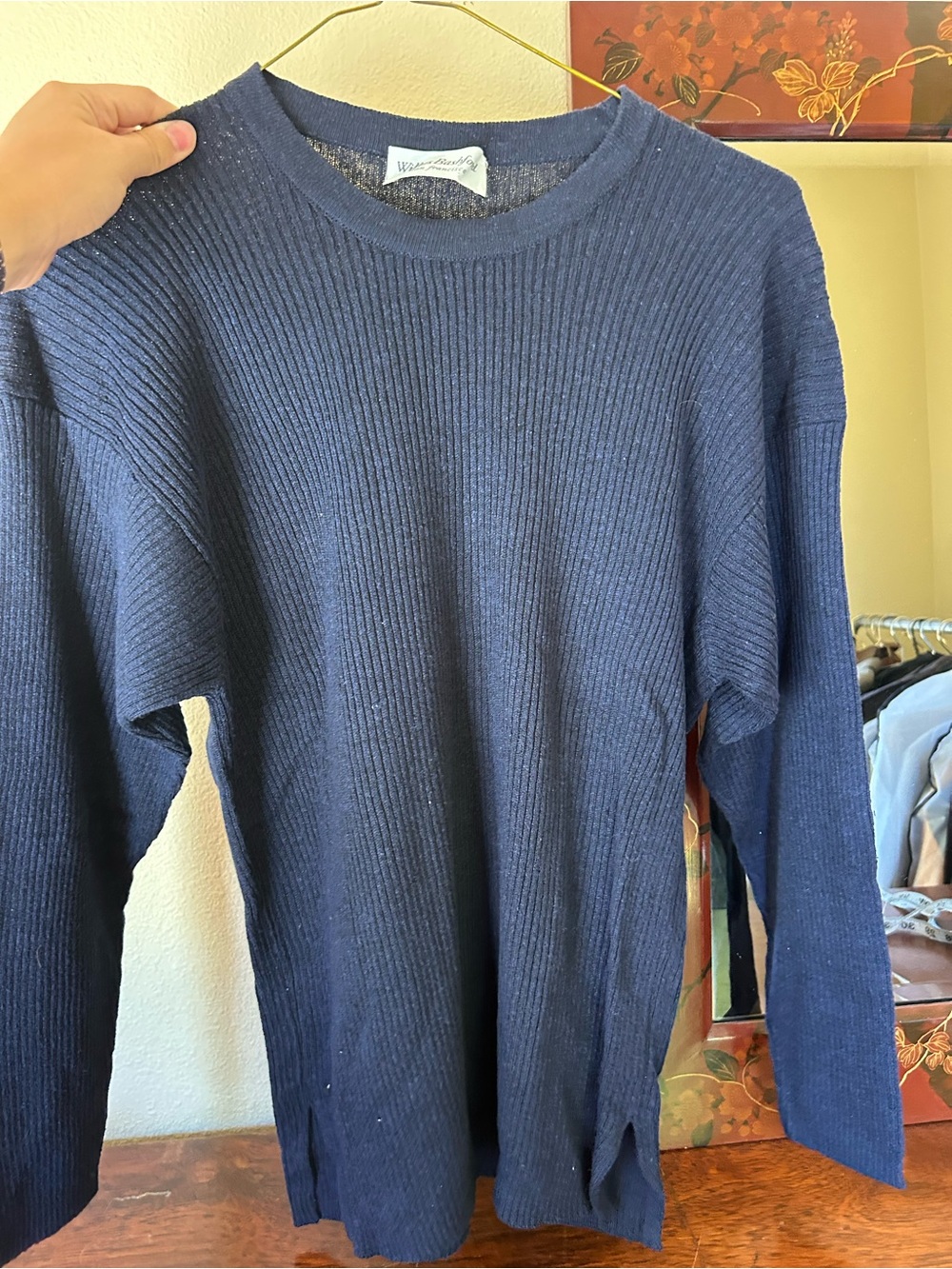 Vintage Wilkes Bashford San Francisco Linen Silk Ribbed Sweater Navy